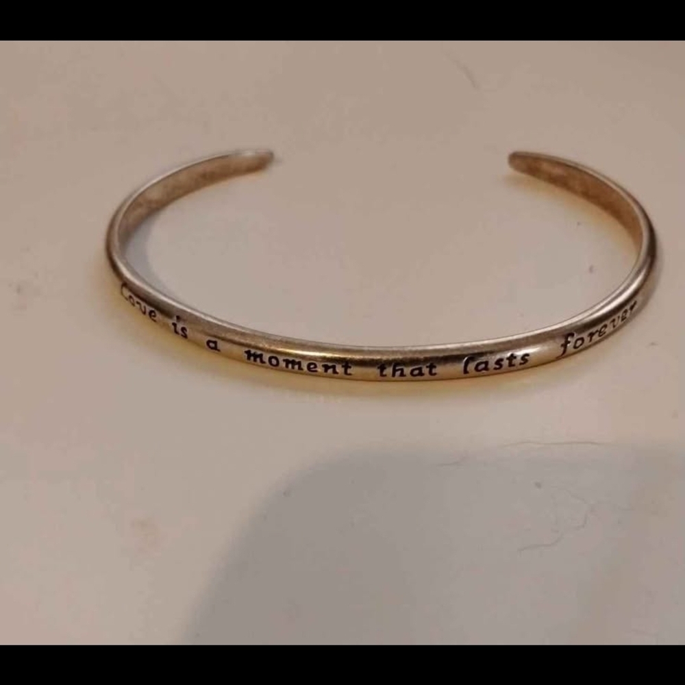 "love is a moment that lasts forever" 925 silver cuff bracelet